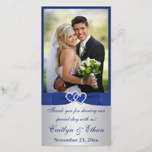 Agradecimento CARTÃO COM FOTOS de Casamento de Prata, Azul de Fi