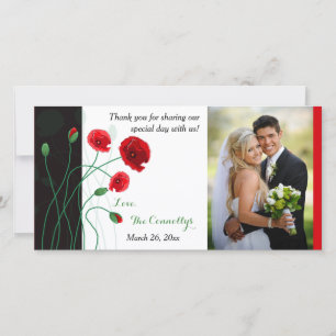 Agradecimento Cartão com fotos de casamento Poppies vermelhos