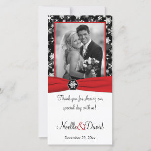 Agradecimento Cartão com fotos de Casamento Preto, Branco, Floco