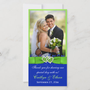 Agradecimento CARTÃO COM FOTOS de Casamento Verde, Azul de FITA