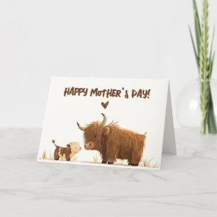 Agradecimento Cartão com fotos de Dia de as mães da Highland Cow
