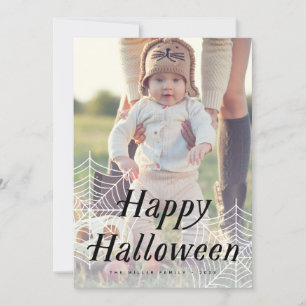 Agradecimento Cartão com fotos de Halloween Feliz da Spider Web