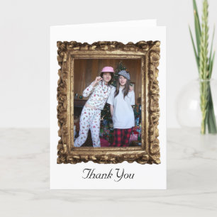 Agradecimento Cartão com fotos de quadro de madeira do ouro