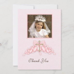 Agradecimento Cartão com fotos Religioso de Coração Rosa