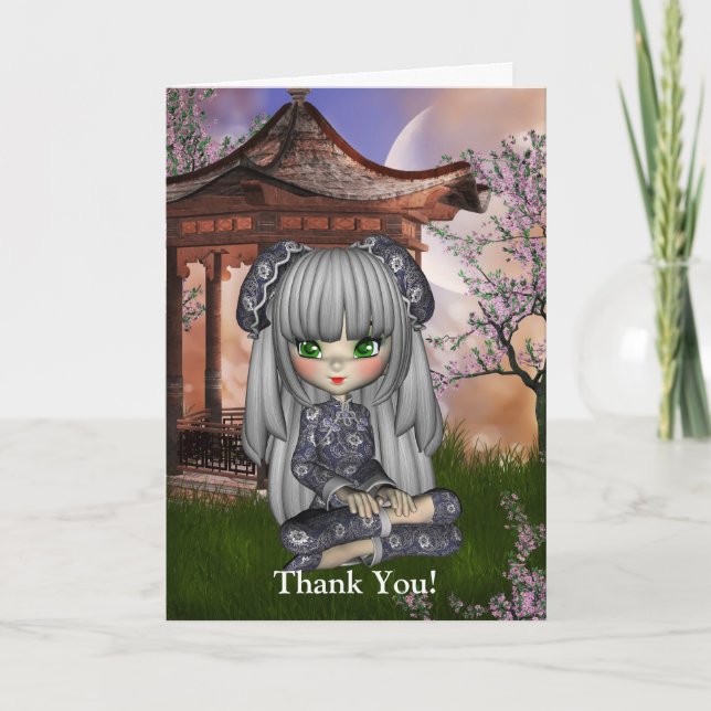 Agradecimento Cartão da boneca de Kawaii China (Frente)