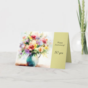 Agradecimento Cartão de 50 anos dobrado com flores
