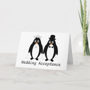 Agradecimento Cartão de Aceitação de Casamento de Pinguins