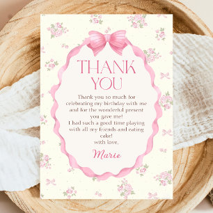 Agradecimento Cartão de Agradeço de Aniversário Laço Rosa Coquet