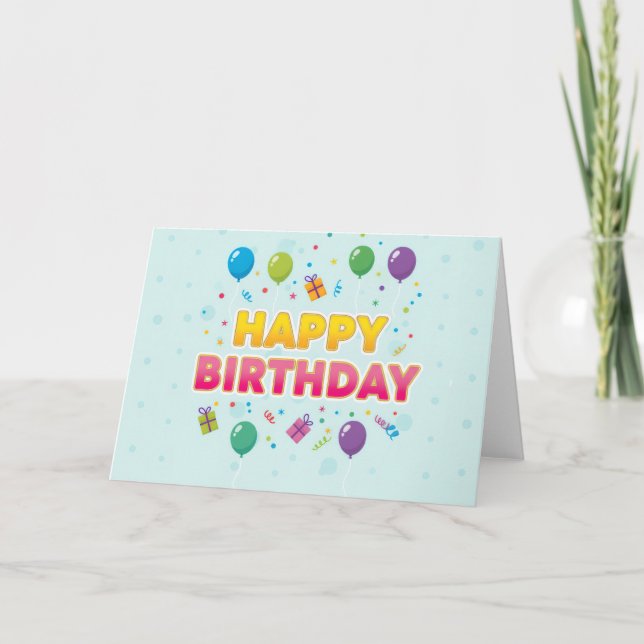 Agradecimento Cartão de Aniversário Colorido de Balão & Presente (Frente)