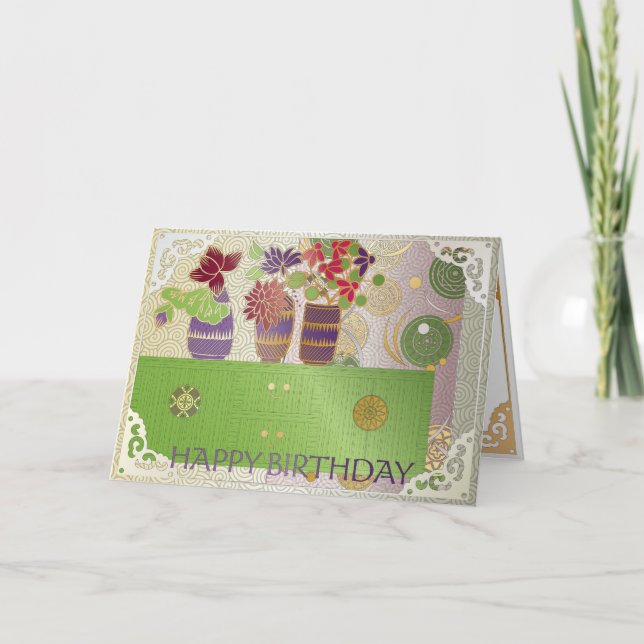 Agradecimento Cartão de Aniversário da Mesa Verde Mah Jongg (Frente)
