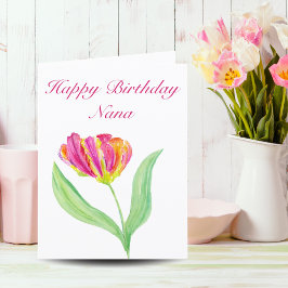 Agradecimento Cartão de Aniversário da Nana com Tulipa Rosa Quen