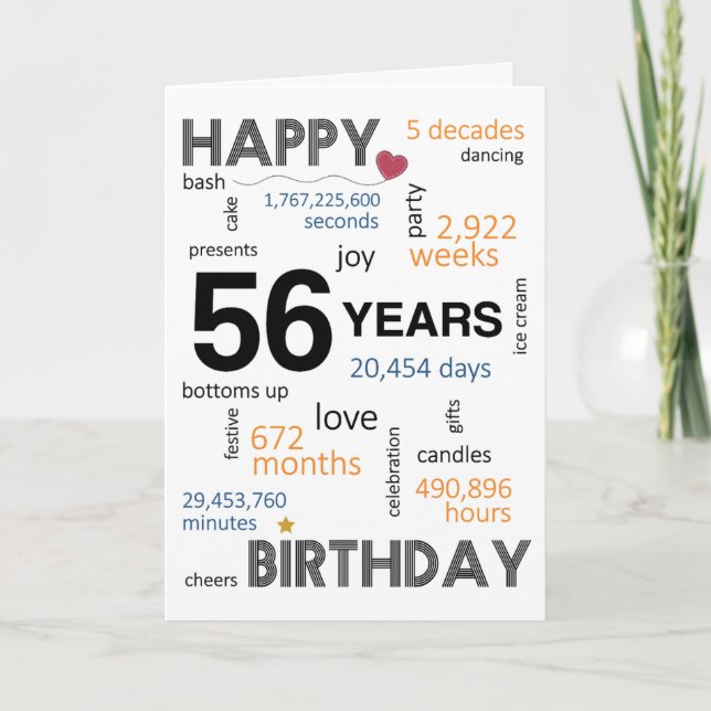 Agradecimento Cartão de aniversário de 56 anos (Frente)
