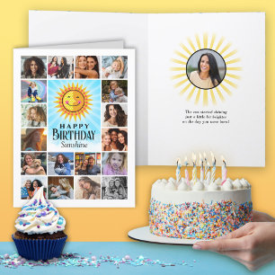 Agradecimento Cartão de Aniversário de Colagem de Fotos Azul Ama