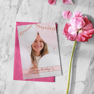 Agradecimento Cartão de Aniversário de Foto Rosa Elegante Modern