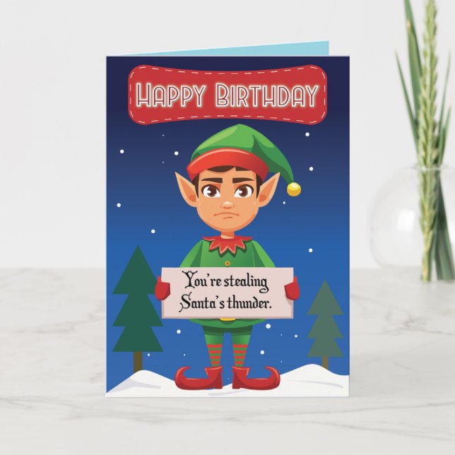Agradecimento Cartão de Aniversário de Natal Grumpy Elf (Frente)