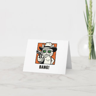Agradecimento Cartão de Aniversário do Gato Cowboy - 'BANG' Humo