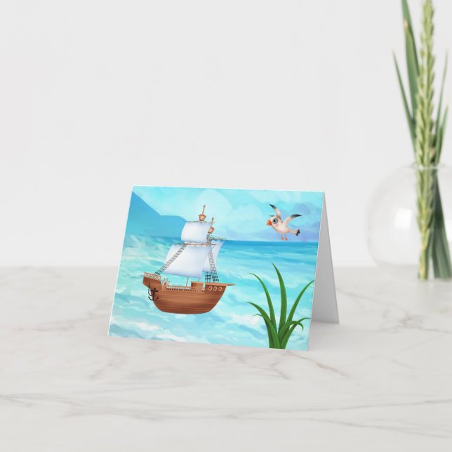 Agradecimento Cartão de Aniversário do Navio Pirata (Frente)