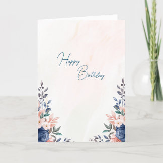 Agradecimento Cartão de aniversário do tema Flores Azuis