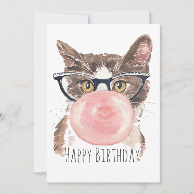 Agradecimento Cartão de Aniversário Engraçado de Bublegum Cat (Frente)