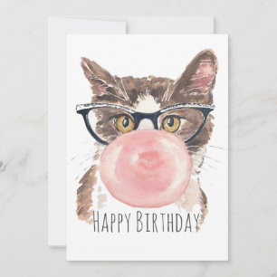 Agradecimento Cartão de Aniversário Engraçado de Bublegum Cat