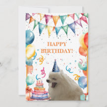Cartão de Aniversário Feliz Com Cachorrinho, Bolo