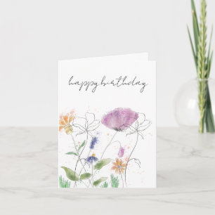 Agradecimento Cartão de Aniversário Floral Aquarela