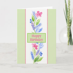 Agradecimento Cartão de Aniversário Floral aquarela pintado à mã