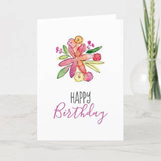 Agradecimento Cartão de Aniversário Floral de Watercolor