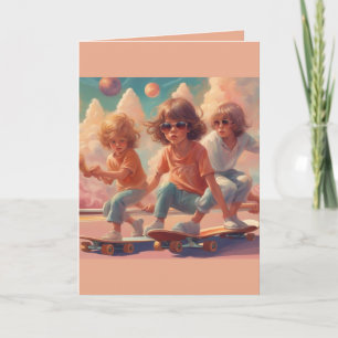 Agradecimento Cartão de aniversário infantil com skate retrô