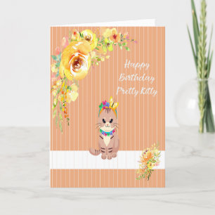 Agradecimento Cartão de aniversário para um Gatinho Bonito laran
