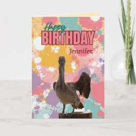 Agradecimento Cartão de Aniversário Pelicano Colorido e Divertid
