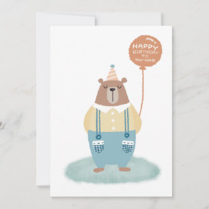Agradecimento Cartão de Aniversário Personalizado de Urso Bonito