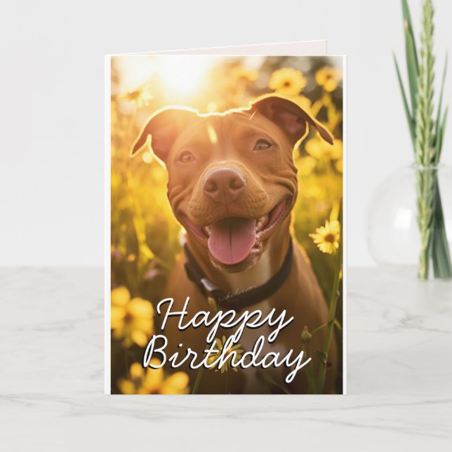 Agradecimento Cartão de Aniversário Pitbull Personalizado (Frente)