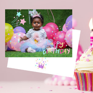 Agradecimento Cartão de Aniversário Plana Foto de Menina Adoráve