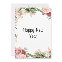 Cartão de ano liso, floral, de cor aquosa