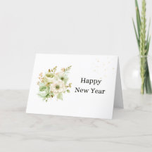 Cartão de Ano Novo Elegante com Flores Brancas em 