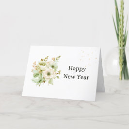 Agradecimento Cartão de Ano Novo Elegante com Flores Brancas em 