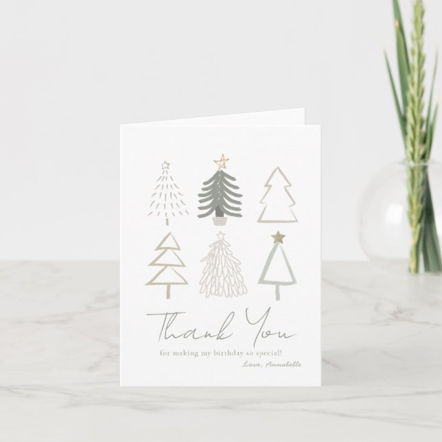 Agradecimento Cartão de Boas Festas Árvores de Natal Boho Verde  (Frente)