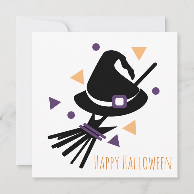 Agradecimento Cartão de Boas Festas de Halloween | Vassoura de B (Frente)