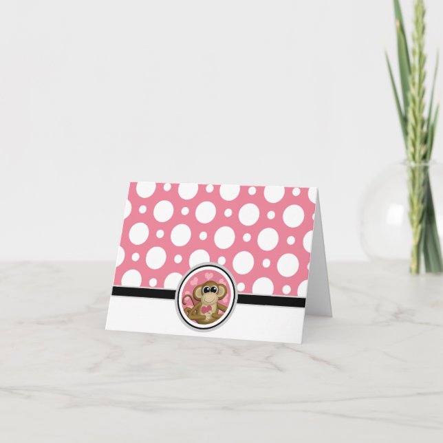Agradecimento Cartão de Bolinhas rosa personalizado para macacos (Frente)