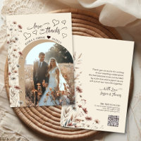 Cartão de Casamento com Código QR de Foto Boho Wil