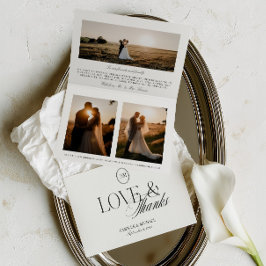 Agradecimento Cartão de Casamento Minimalista 3 Fotos Dobrado Lo