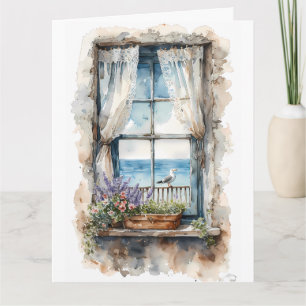 Agradecimento Cartão de Cena Costeira em Aquarela com Vista para