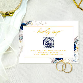 Agradecimento Cartão de Código QR RSVP de Site de Casamento Azul