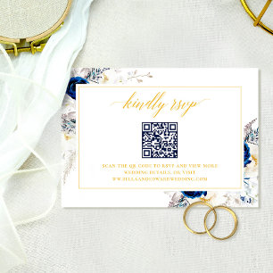 Agradecimento Cartão de Código QR RSVP de Site de Casamento Azul