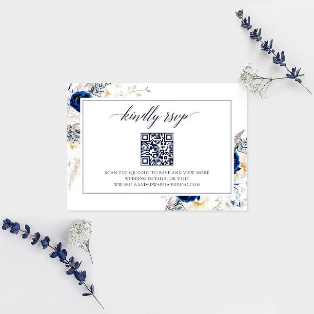 Agradecimento Cartão de Código QR RSVP de Site de Casamento Azul (Criador carregado)
