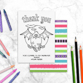 Agradecimento Cartão de Colorir para Crianças Monstros Festa Fav