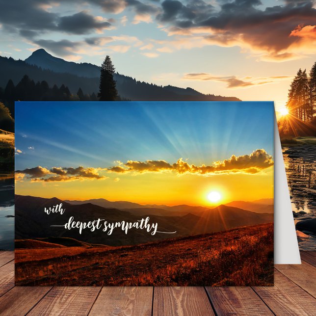Agradecimento Cartão de condolências Mais Profundo do Sol (Sympathy or condolences greeting or note card with a sunset over a hilly landscape in vibrant colors)
