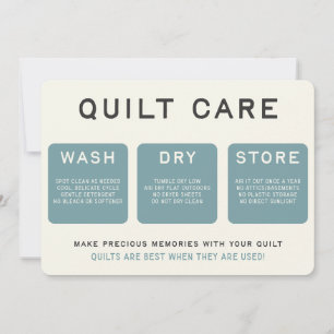 Agradecimento Cartão de Cuidados para Colcha - Design Azul Vinta