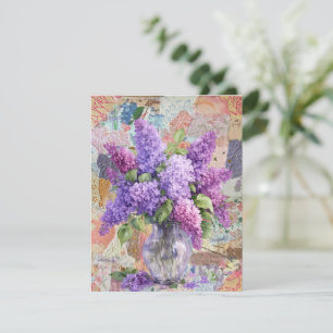 Agradecimento Cartão de Cumprimentos de Lilases Roxas em Vaso co